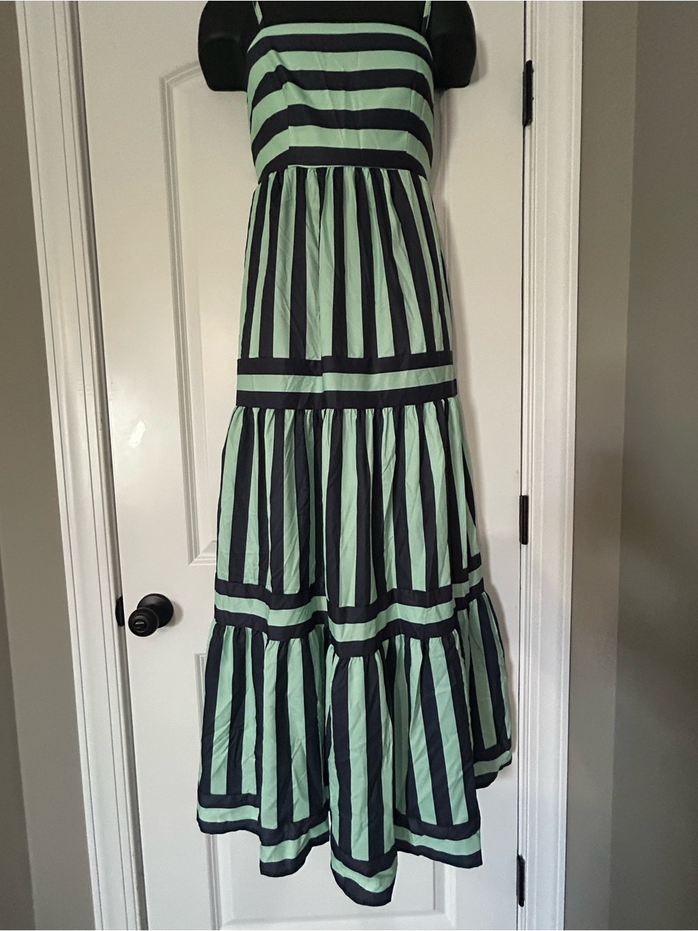 Striped Sleeveless Maxi Dress in Mint and Navy
